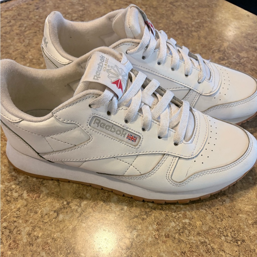 Reebok White Low-Top Leather Sneakers with Gum Sole
